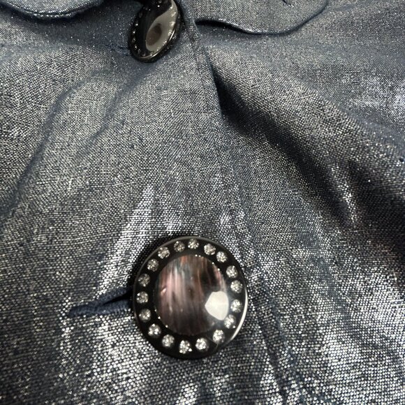 Pretty Angel Fashion Womens Black Metallic Button-Front Jacket Coat Linen Blend - Picture 9 of 10